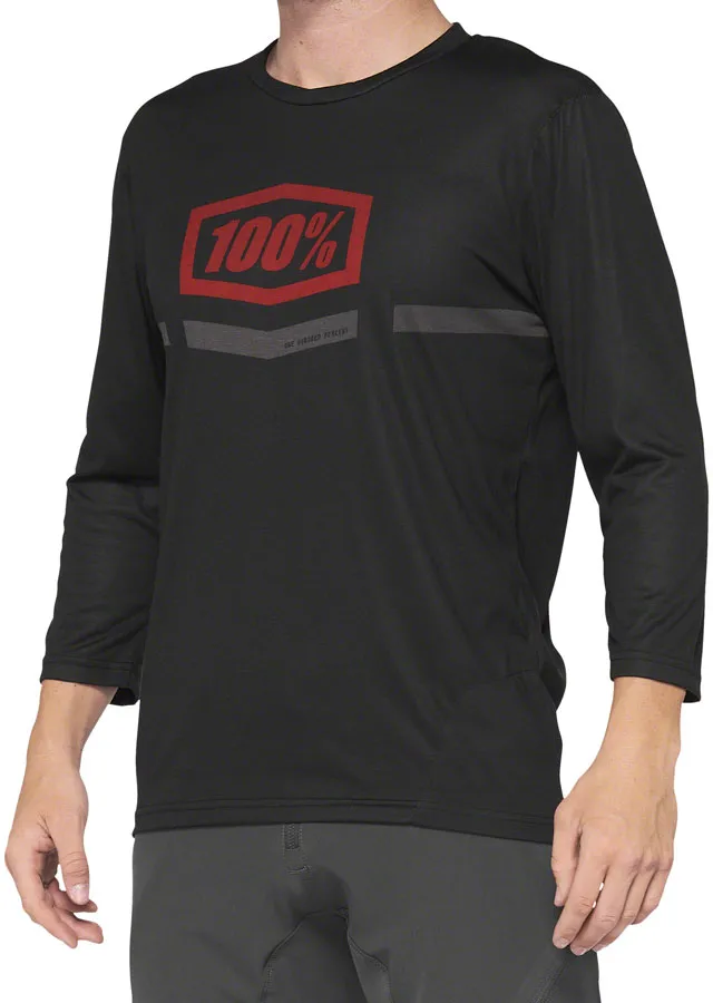 100% Airmatic 3/4 Sleeve Jersey - Black/Red, Medium
