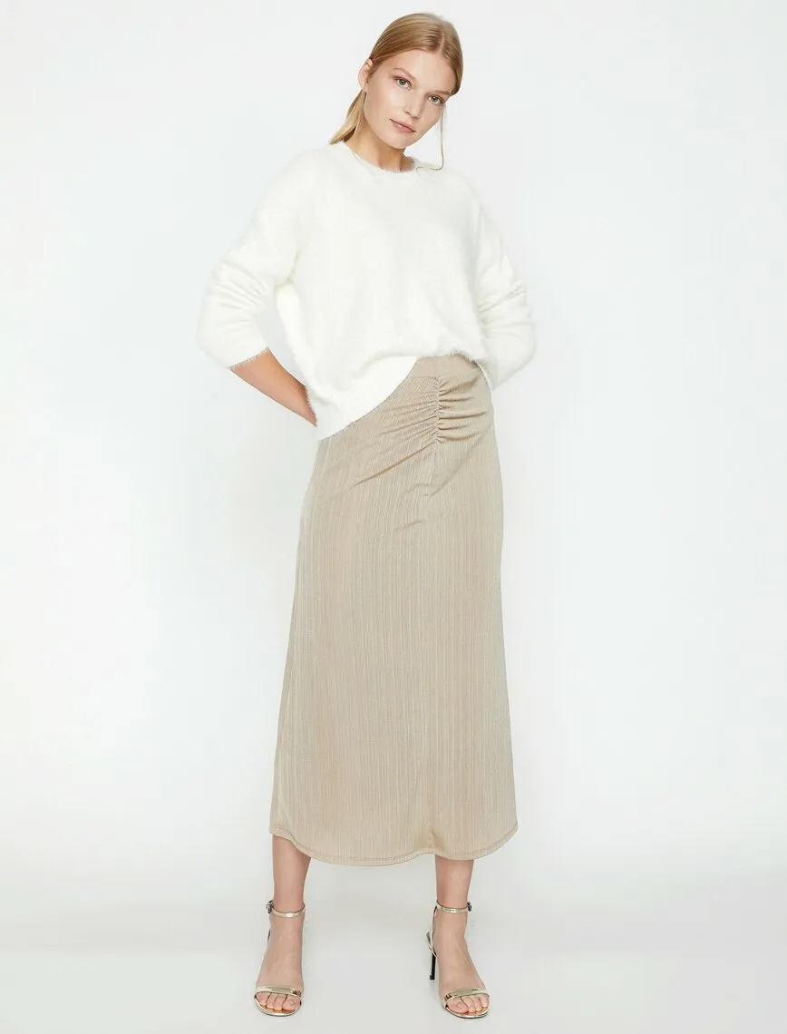 12072 Beige Drow String Maxi Skirt