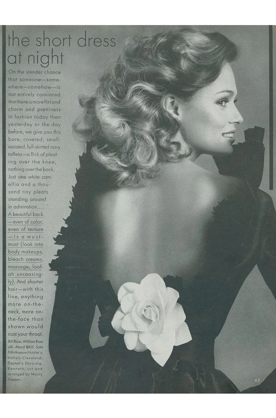 1972 Bill Blass Black Silk Taffeta Dress w Attached Silk Organza Skirt & Open Ruffled Back