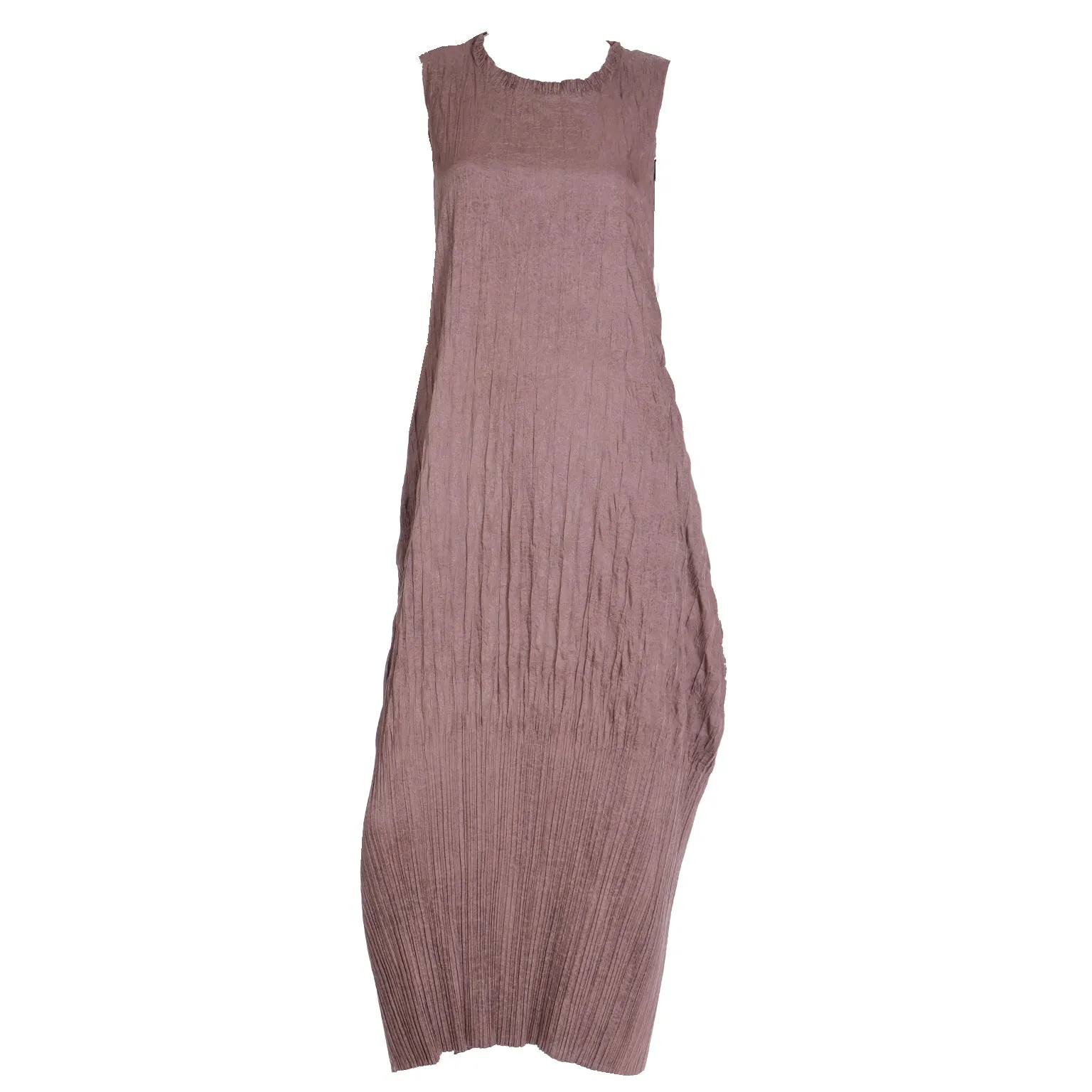 1990s Issey Miyake Brown Crinkle Pleated Sleeveless Dress