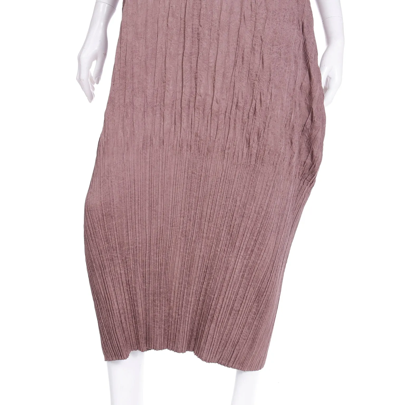 1990s Issey Miyake Brown Crinkle Pleated Sleeveless Dress
