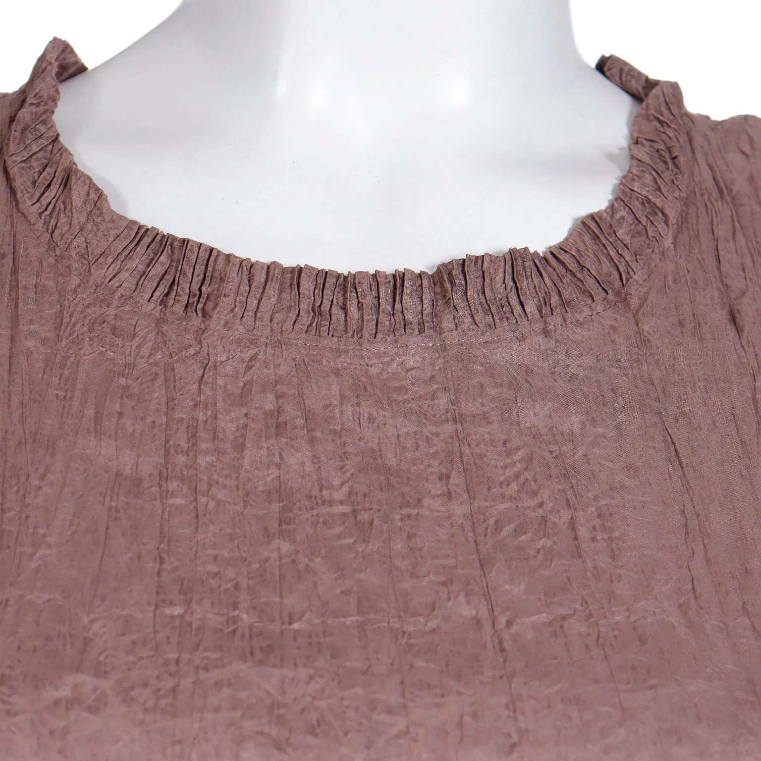 1990s Issey Miyake Brown Crinkle Pleated Sleeveless Dress