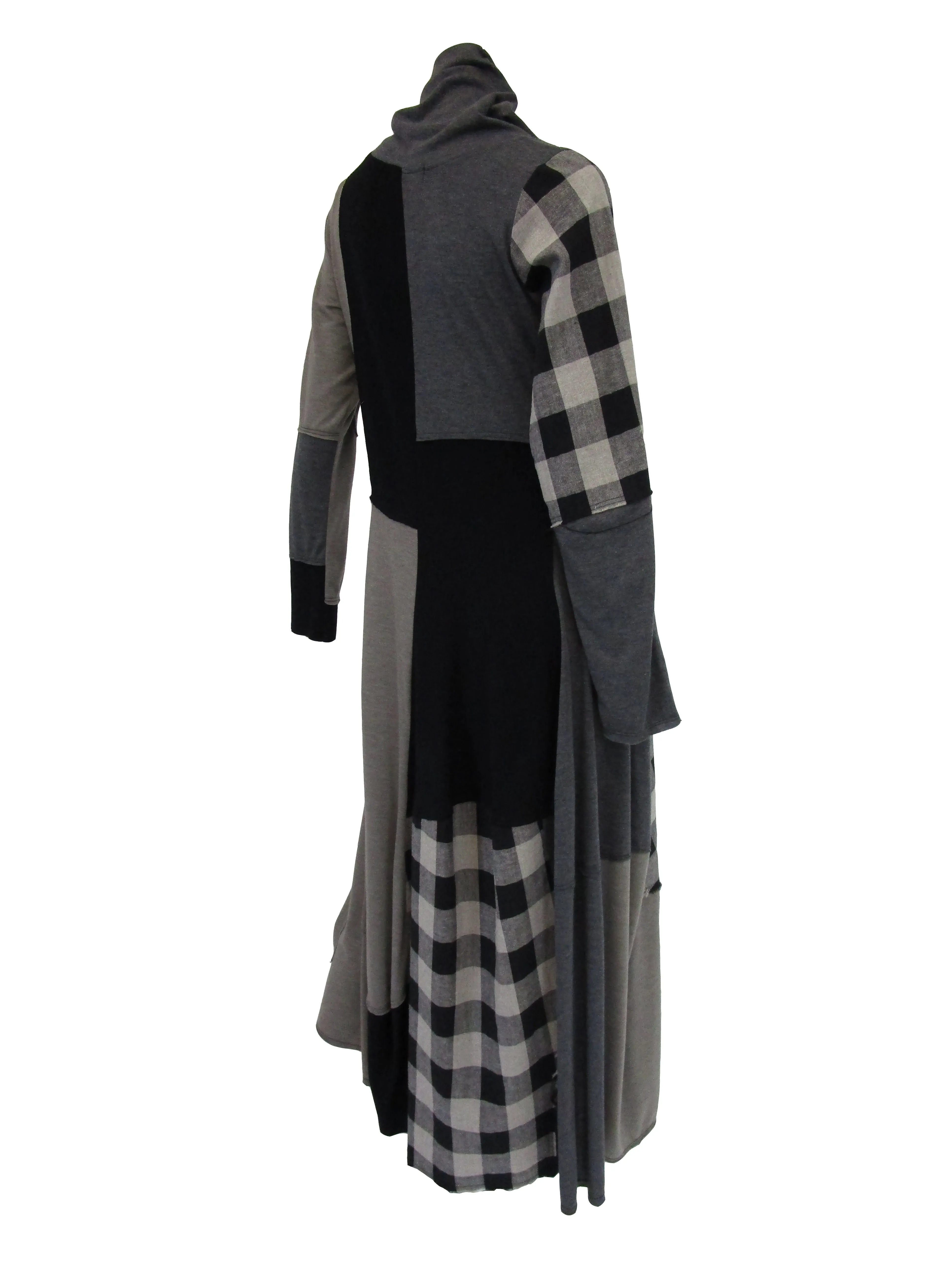 1990s Ivan Grundahl Grey and Black Patchwork Stretch Maxi Dress