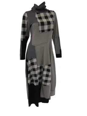 1990s Ivan Grundahl Grey and Black Patchwork Stretch Maxi Dress