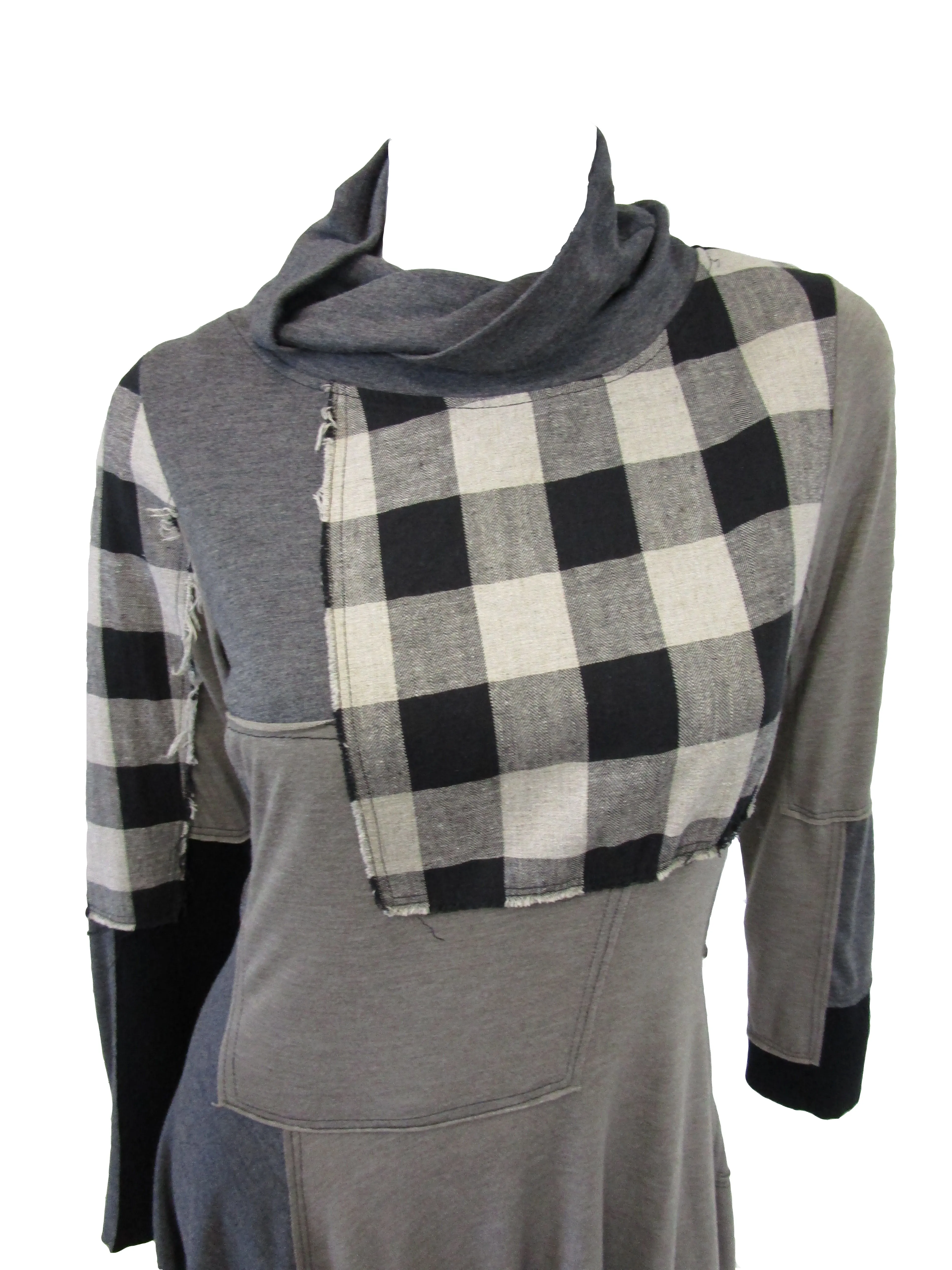 1990s Ivan Grundahl Grey and Black Patchwork Stretch Maxi Dress