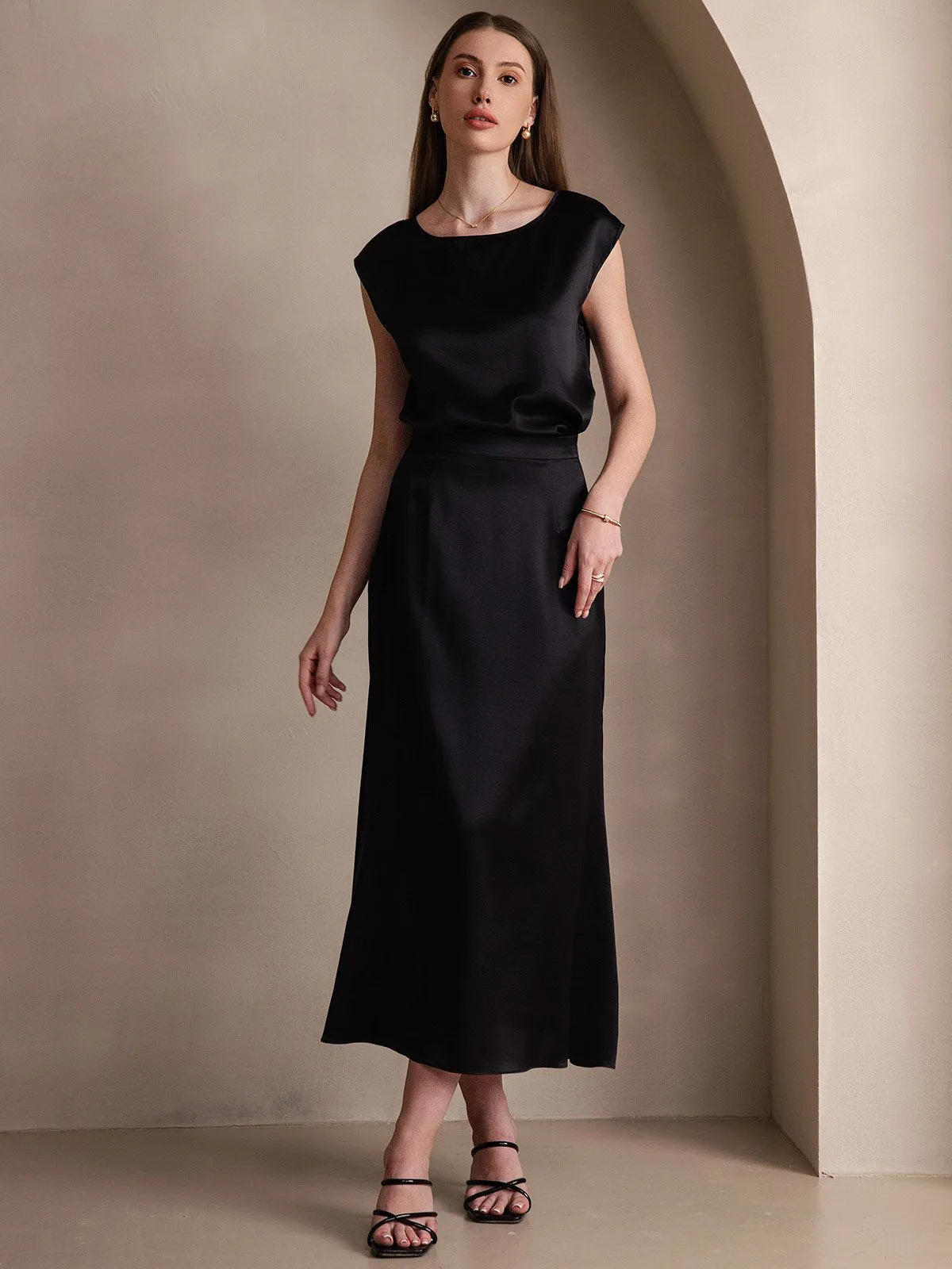 19Momme Jupe Maxi Classique En Soie