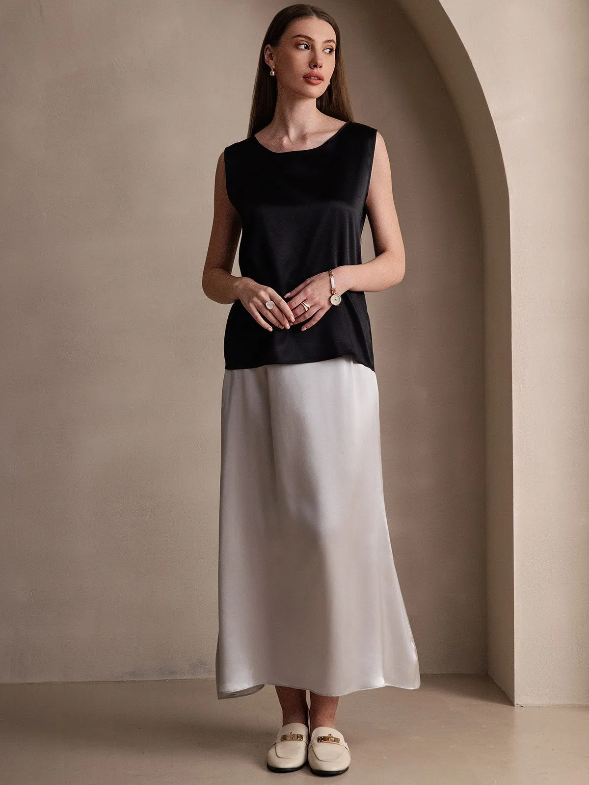19Momme Jupe Maxi Classique En Soie