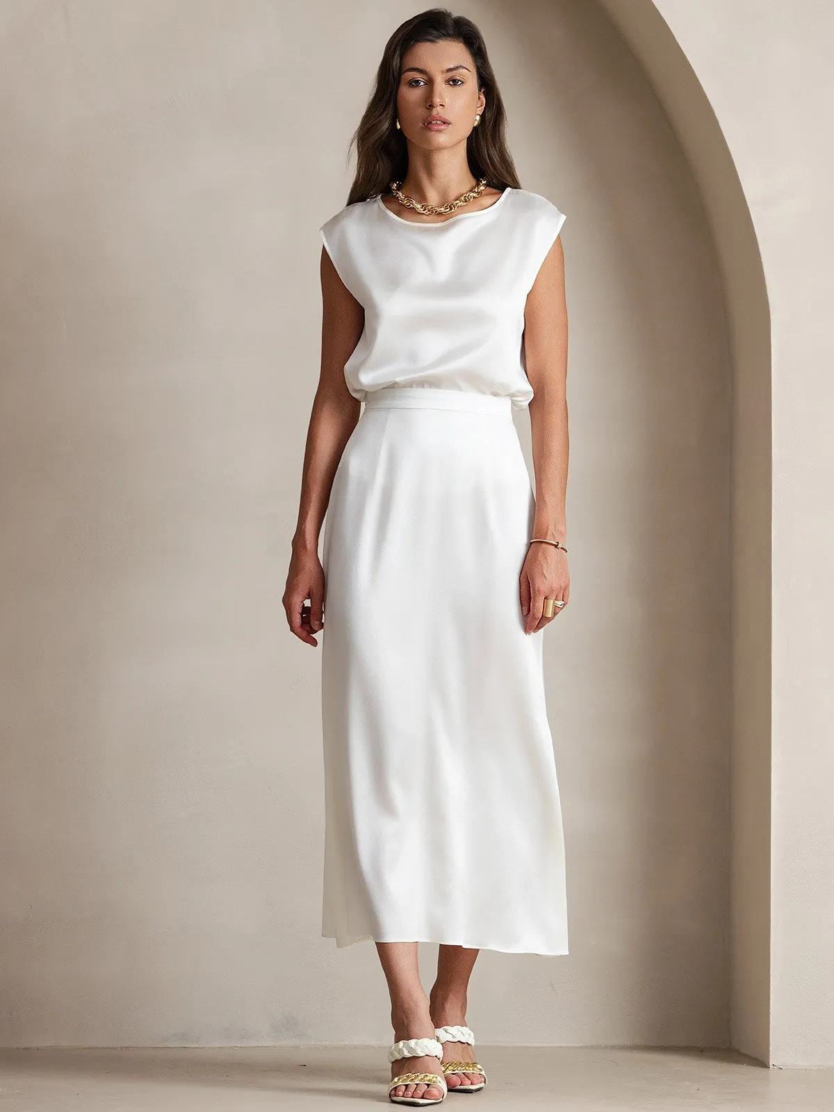 19Momme Jupe Maxi Classique En Soie
