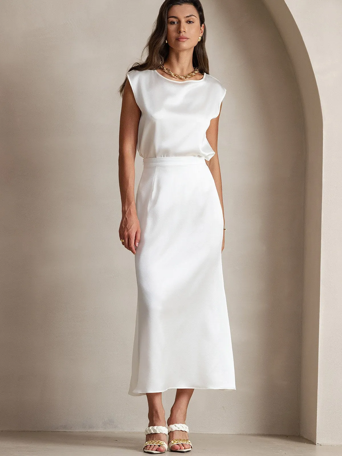 19Momme Jupe Maxi Classique En Soie