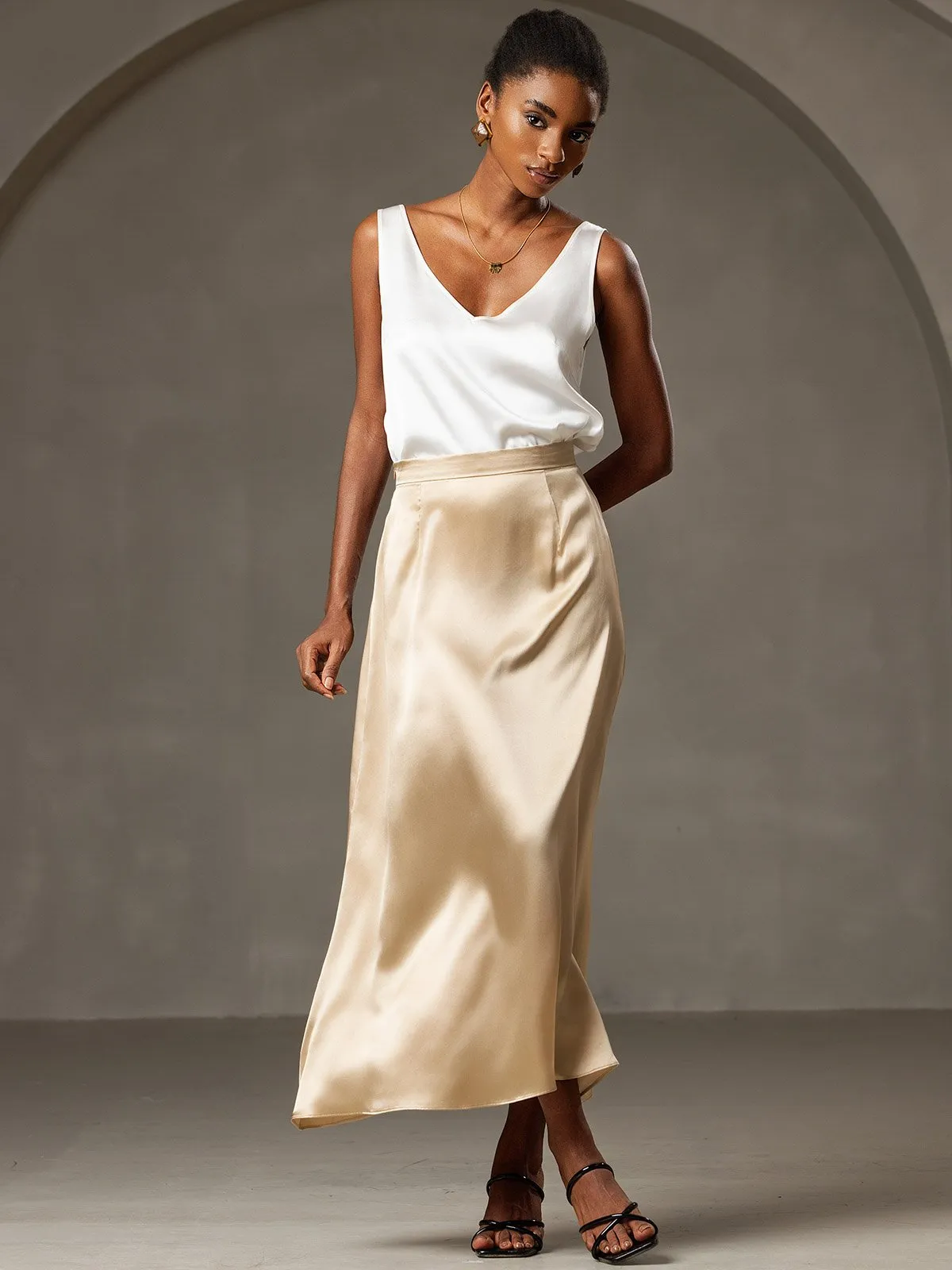 19Momme Jupe Maxi Classique En Soie