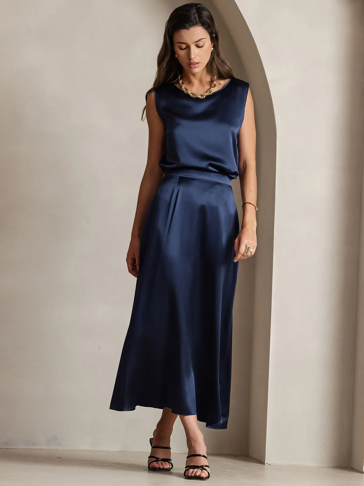 19Momme Jupe Maxi Classique En Soie