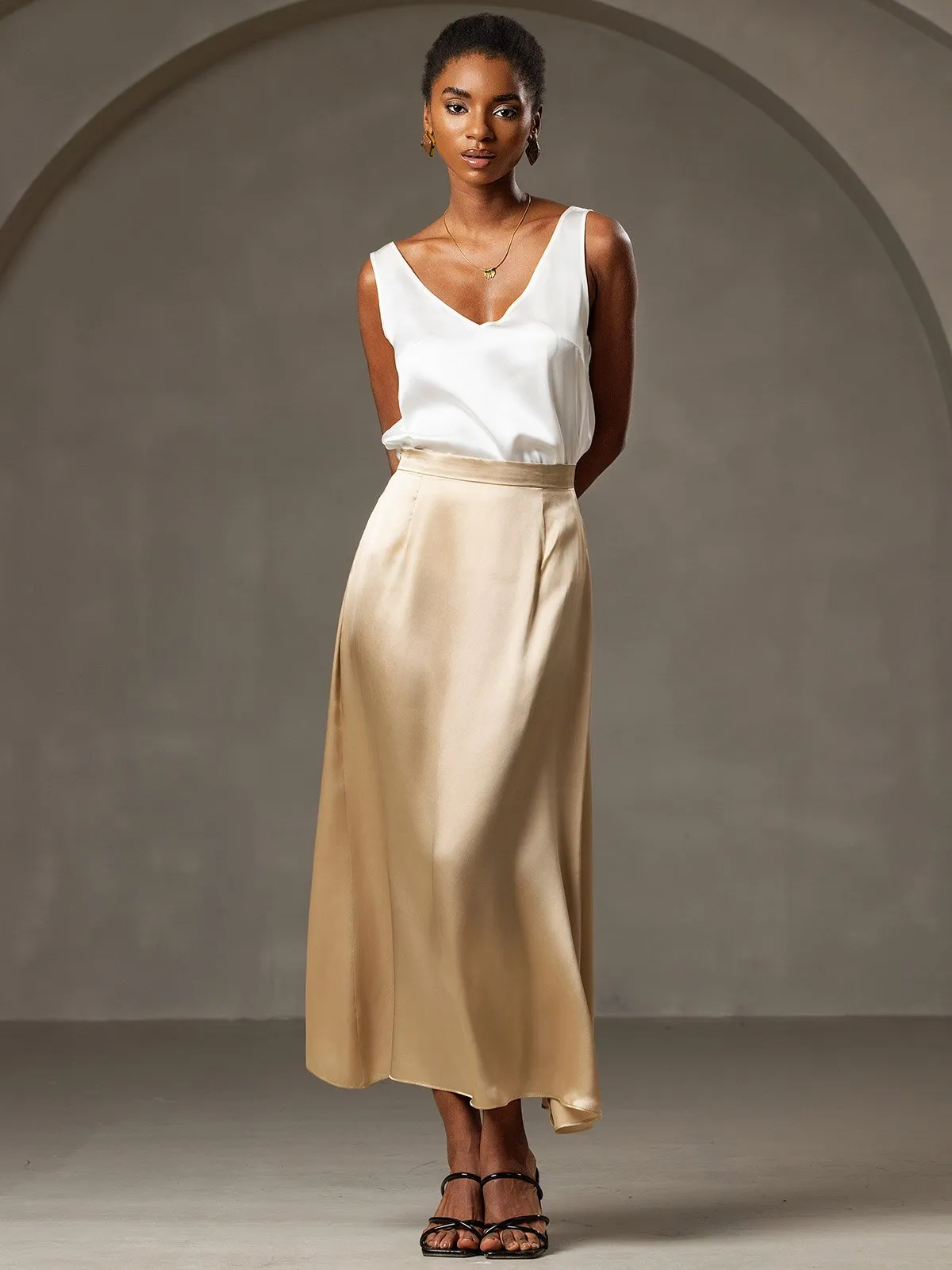 19Momme Jupe Maxi Classique En Soie