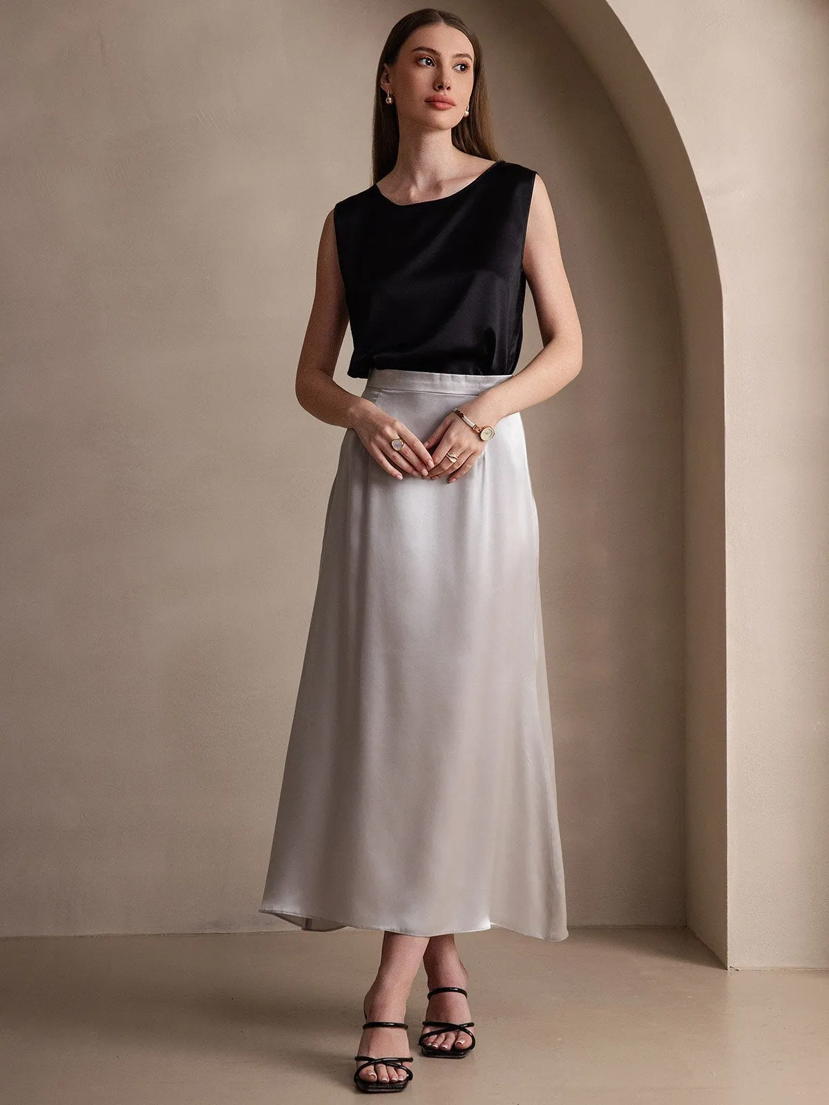 19Momme Jupe Maxi Classique En Soie