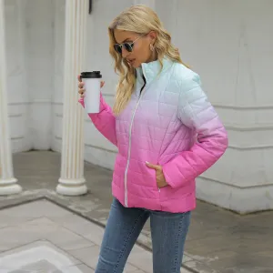 2023 Europe, America,  autumn and winter new women's cotton-padded jacket printed long-sleeved pocket zipper cotton-padded jacket women