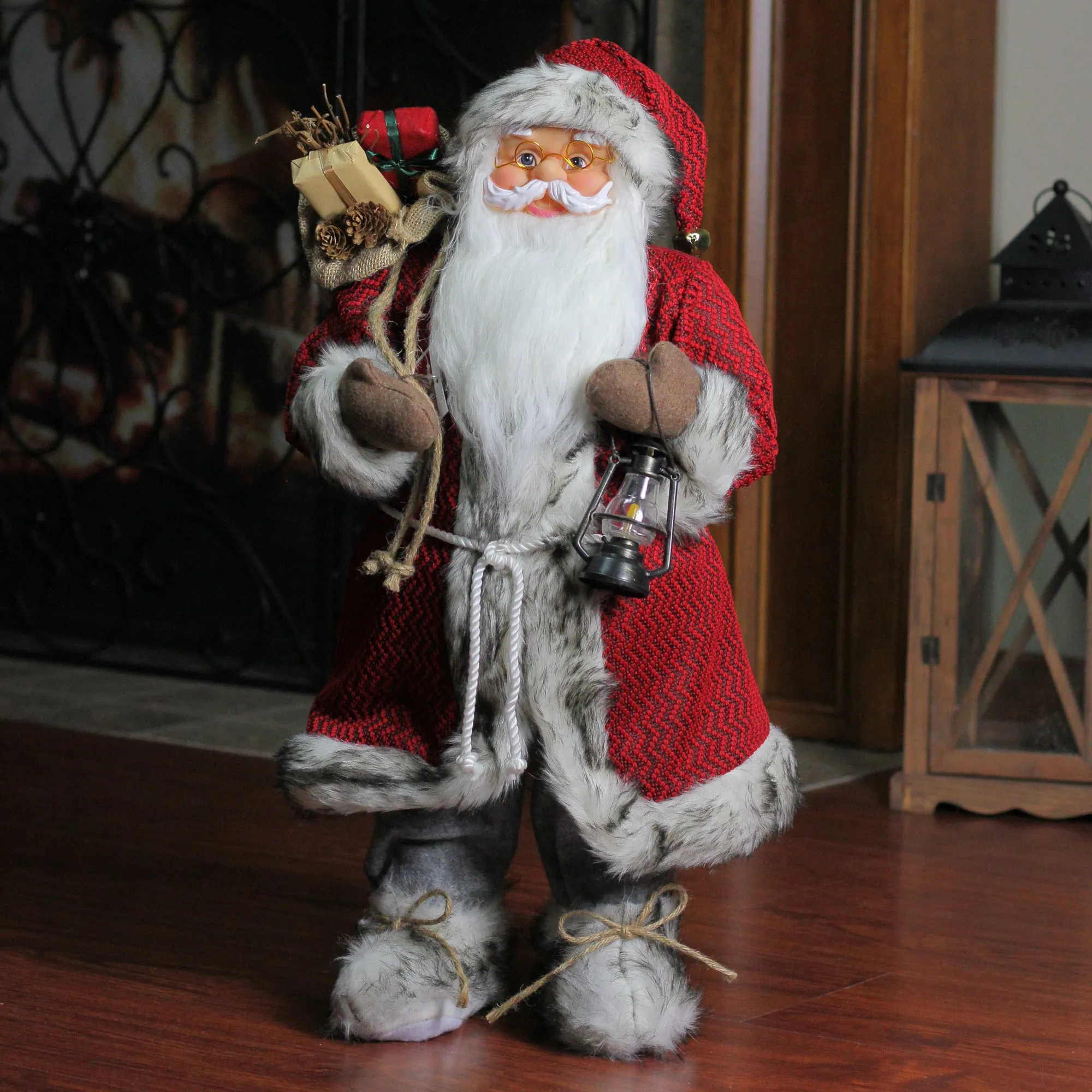 24" Alaskan Arctic Standing Santa Claus Christmas Figure with Lantern
