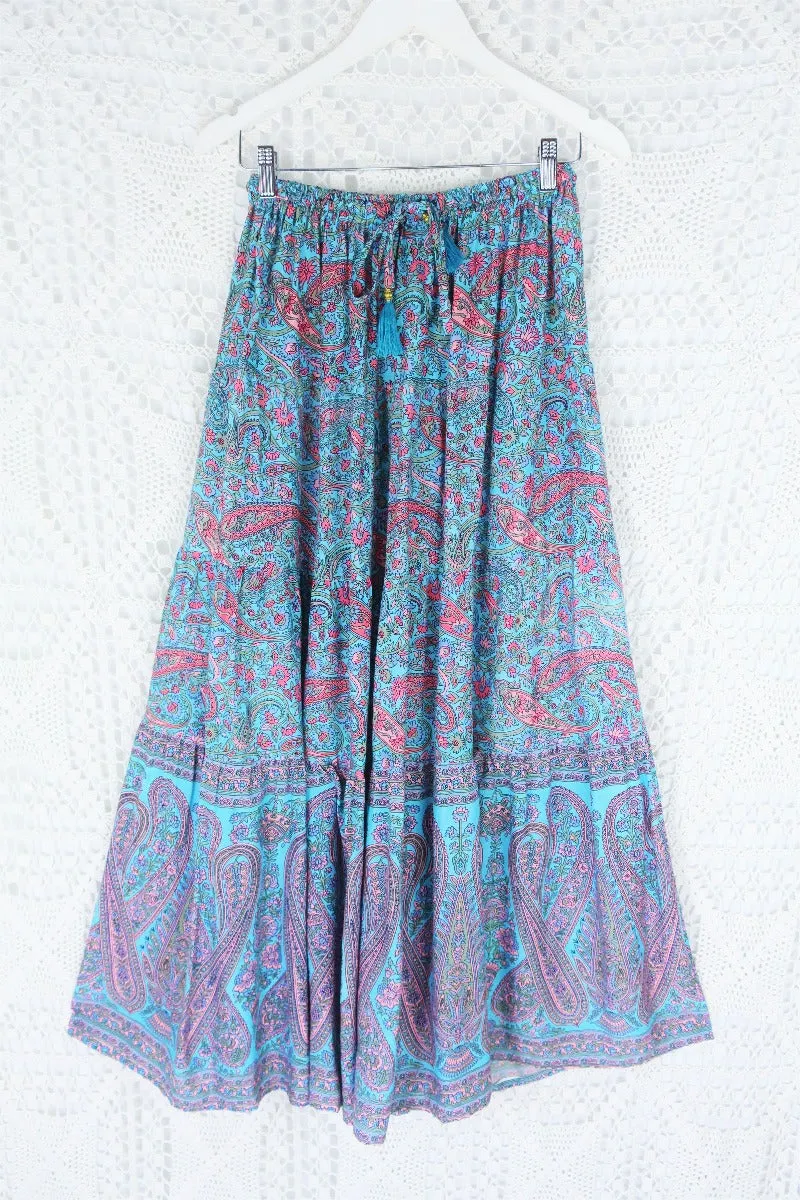 50% OFF Florence Prairie Skirt in Powder Blue & Peach Paisley - Free Size