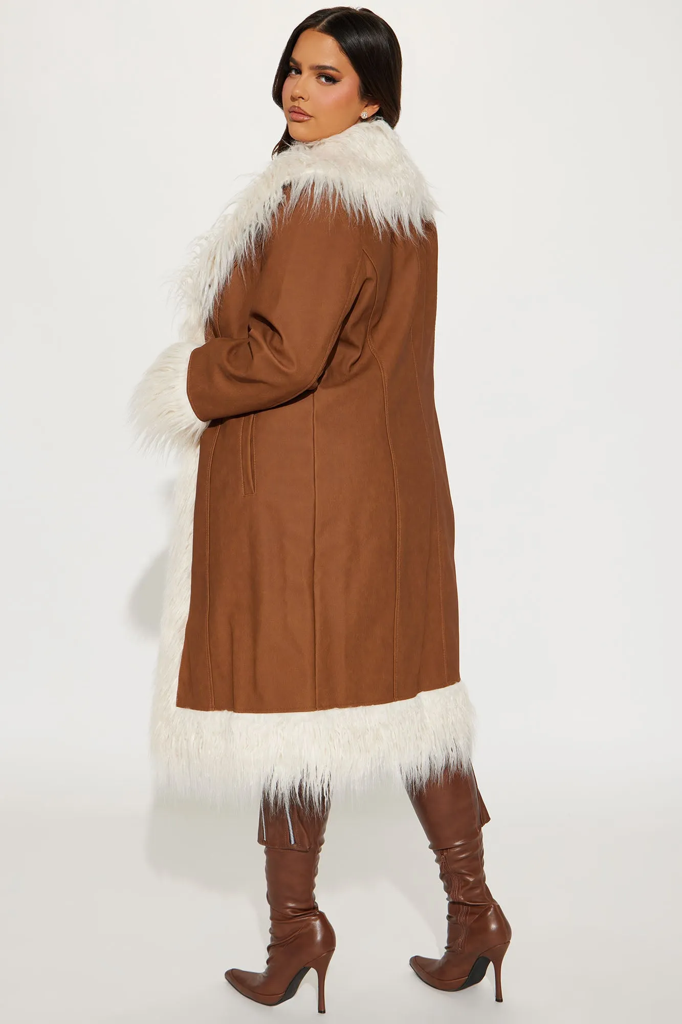 90's Fine Faux Leather Coat - Cognac