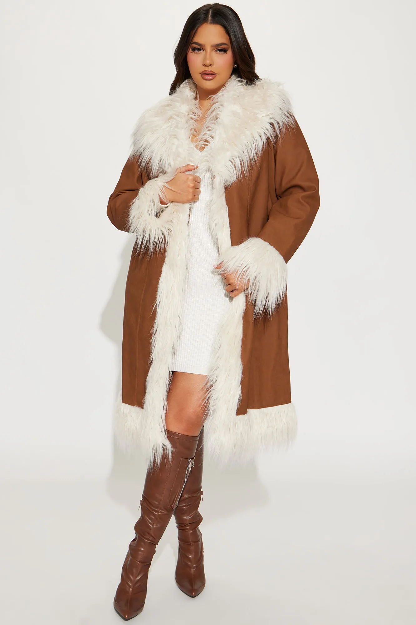 90's Fine Faux Leather Coat - Cognac
