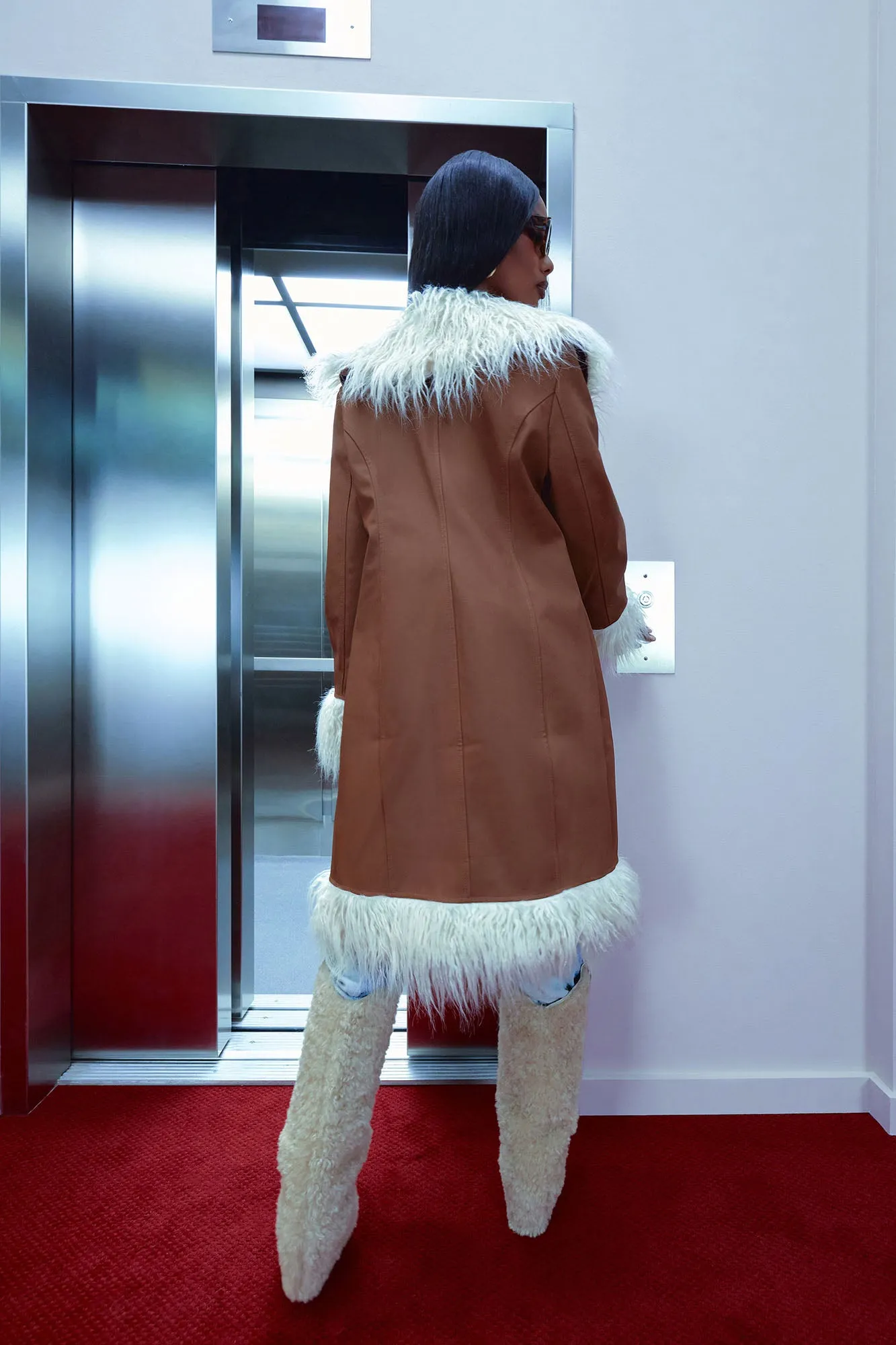 90's Fine Faux Leather Coat - Cognac
