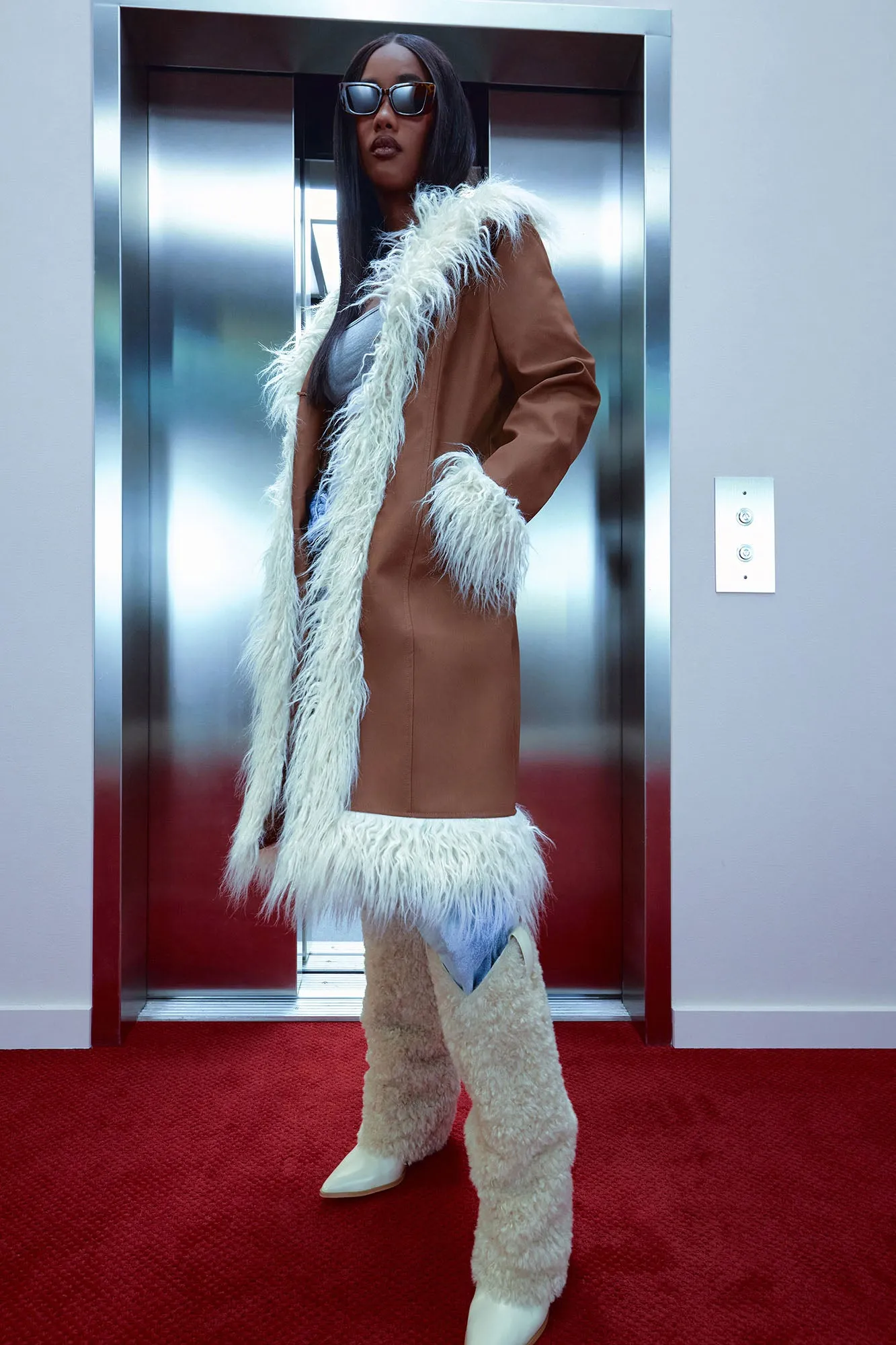 90's Fine Faux Leather Coat - Cognac
