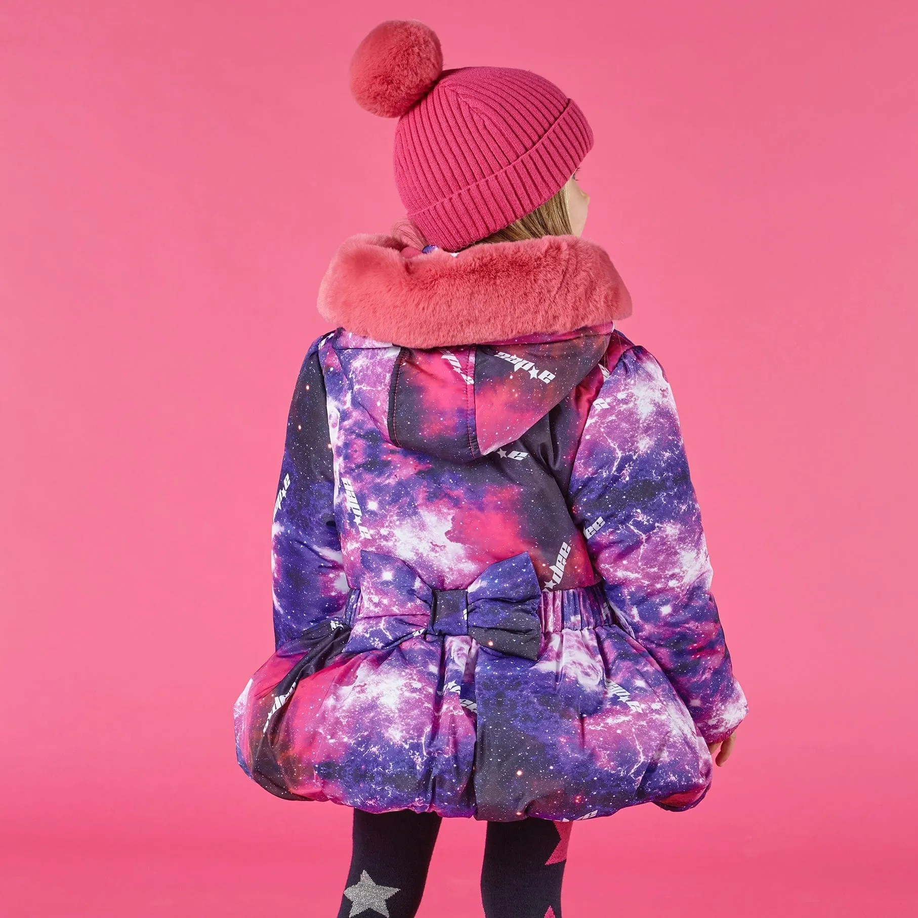 A DEE - Sandy Faux fur Hooded Galaxy Jacket - Pink Glaze