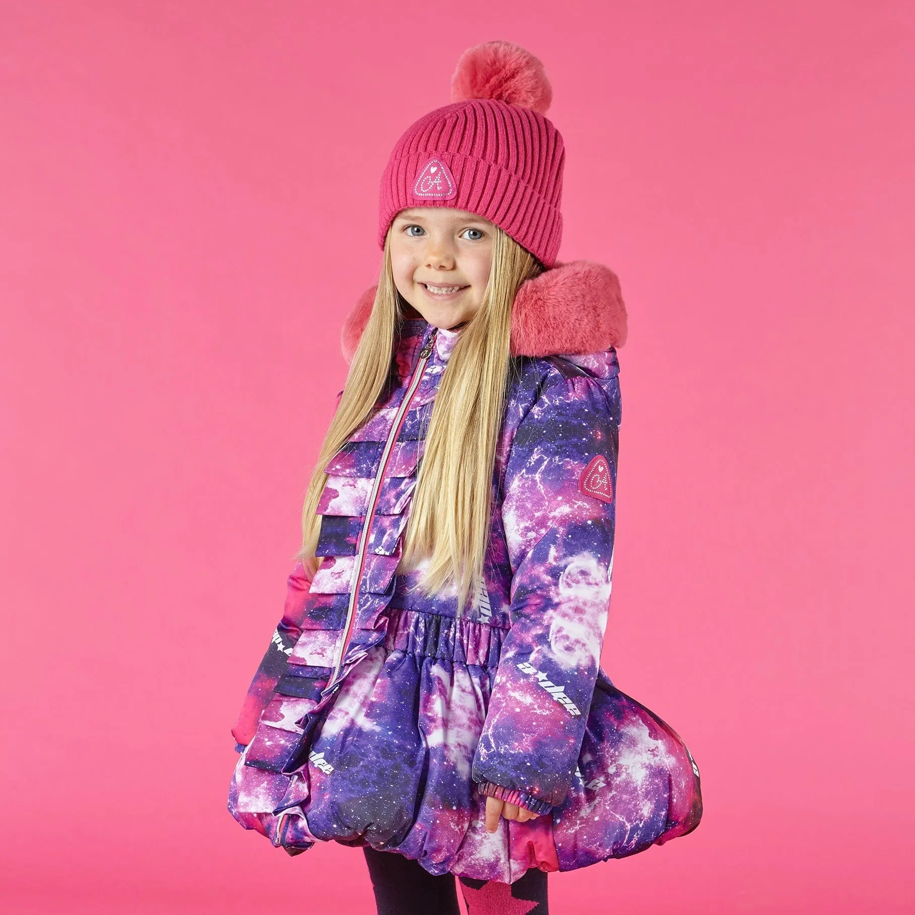A DEE - Sandy Faux fur Hooded Galaxy Jacket - Pink Glaze