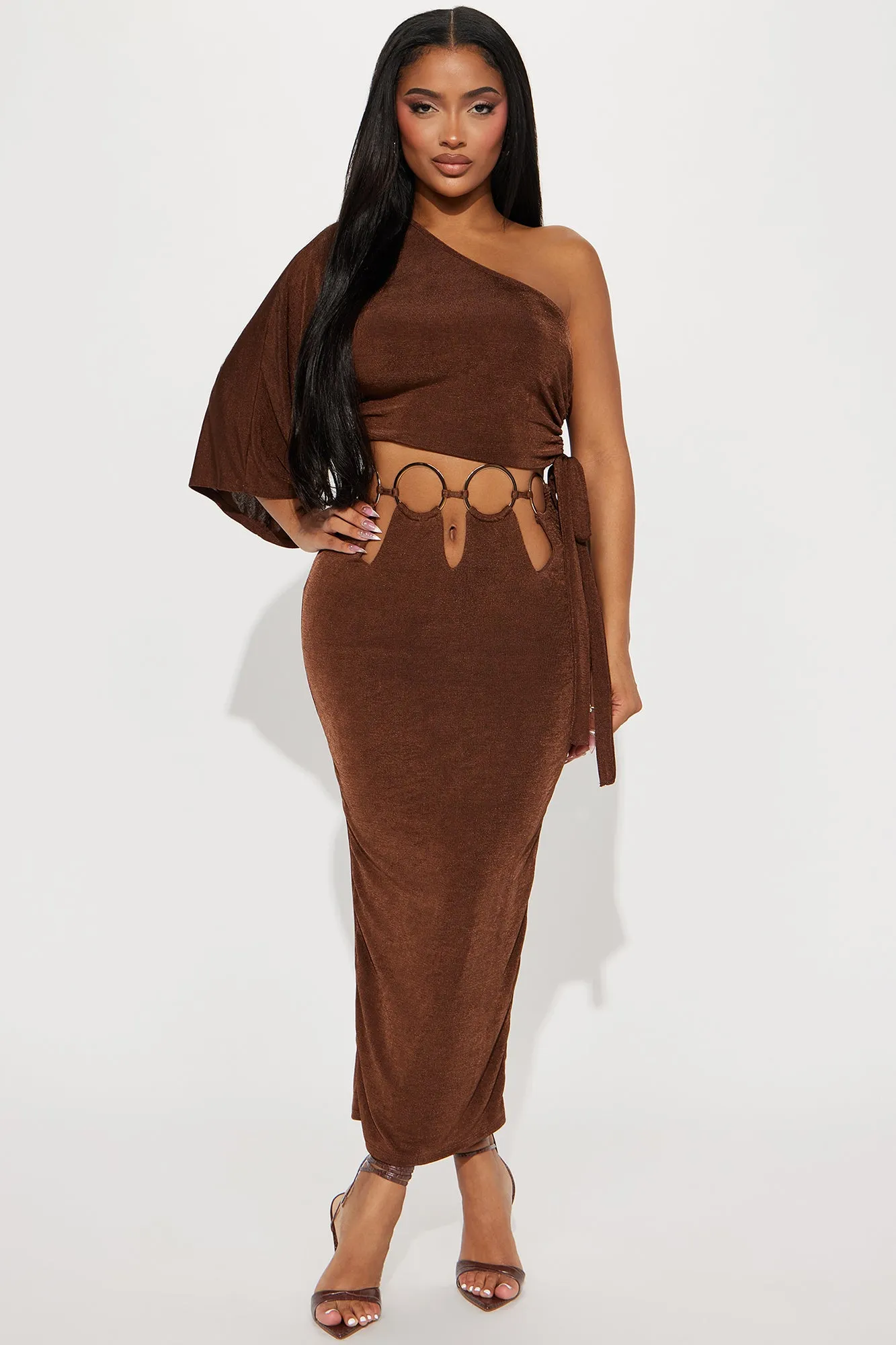 Acting Single Slinky Skirt Set - Brown