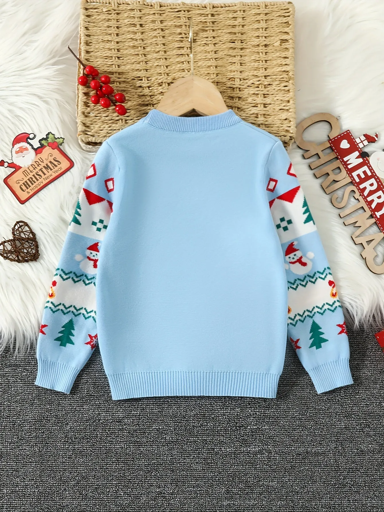 Adorable Toddler Snowman Bell Jacquard Round Neck Knit Pullover - Soft, Warm, and Cozy Sweater for Girls - Fall Winter Season Essential for Kids