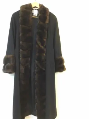 Albert Nipon Studio Size PS Black/Brown Vintage Fur Trim Maxi Coat