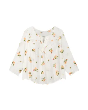 Alicia Tie-Neck Blouse | White / Orange