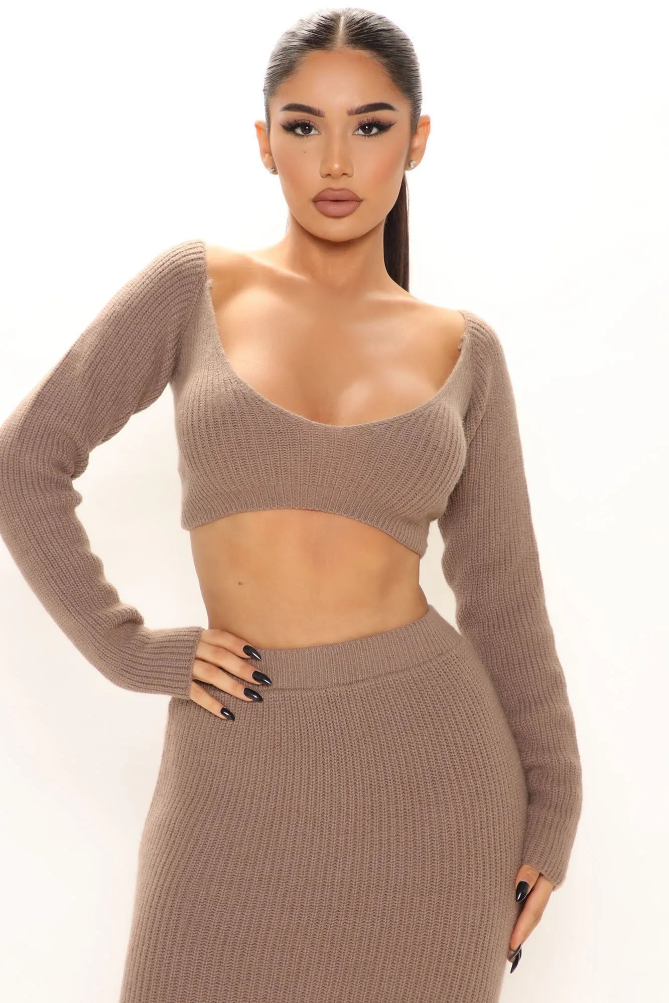 Alora Sweater Skirt Set - Mocha