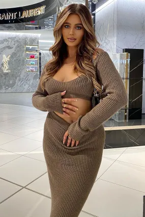 Alora Sweater Skirt Set - Mocha