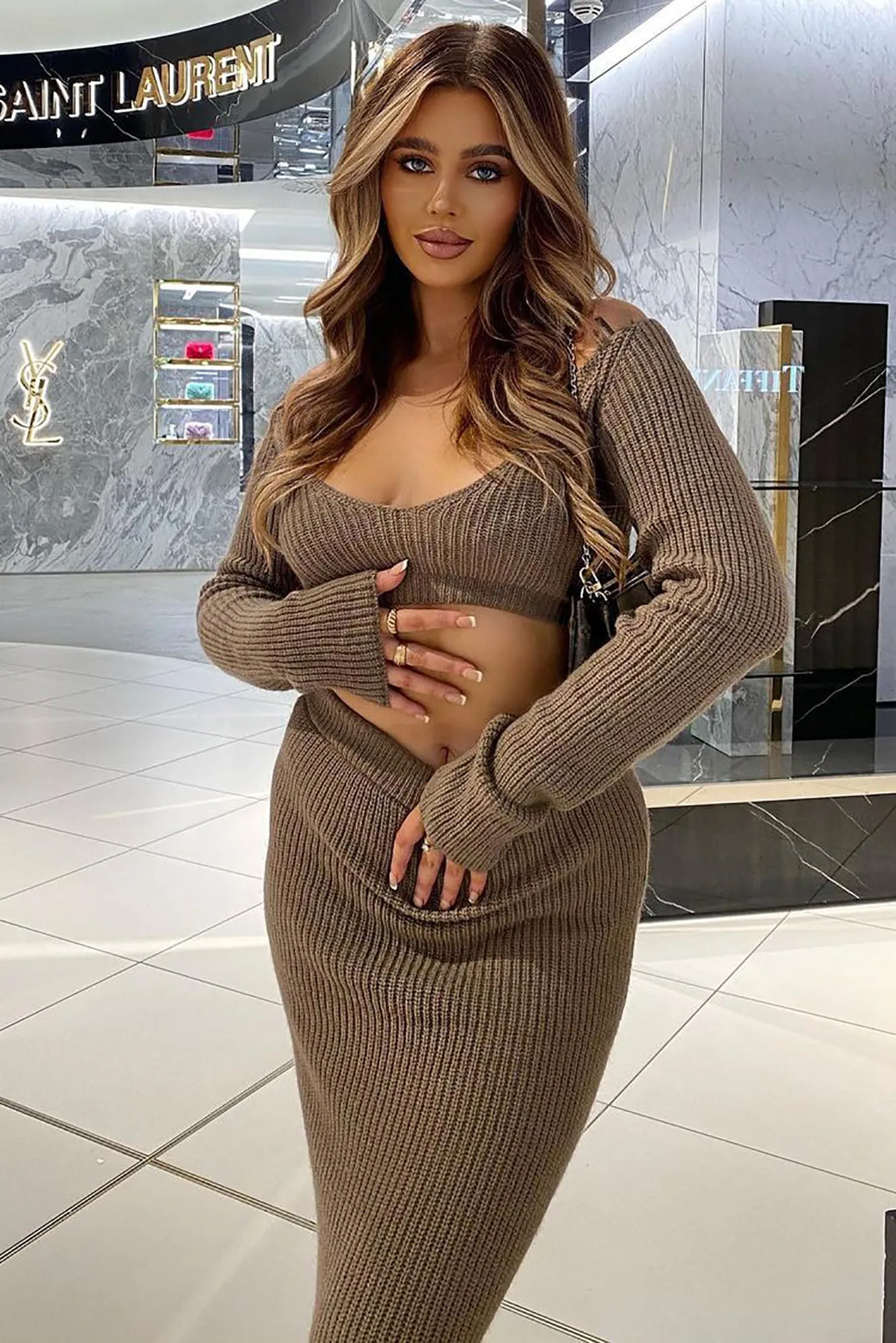 Alora Sweater Skirt Set - Mocha