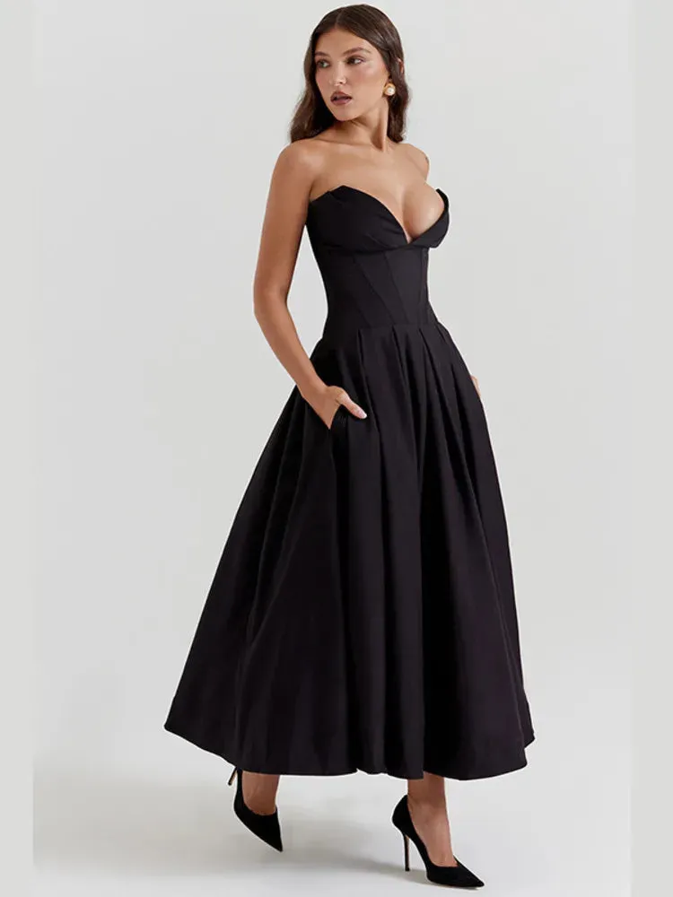 Amozae-A Elegant Spaghetti Strap Backless Maxi Dress For Women Fashion Black Off-shoulder Sleeveless A-line Club Party Dress