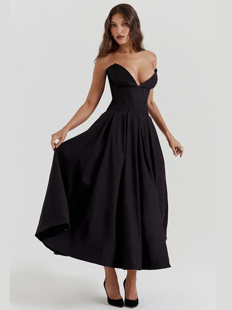 Amozae-A Elegant Spaghetti Strap Backless Maxi Dress For Women Fashion Black Off-shoulder Sleeveless A-line Club Party Dress