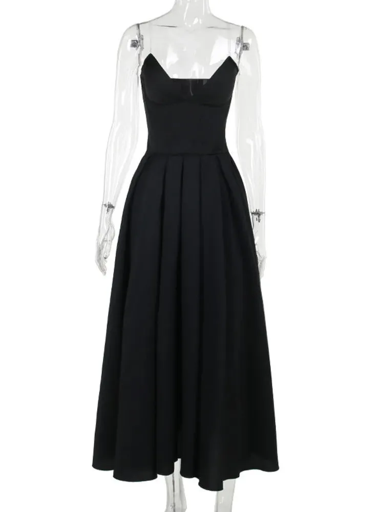 Amozae-A Elegant Spaghetti Strap Backless Maxi Dress For Women Fashion Black Off-shoulder Sleeveless A-line Club Party Dress