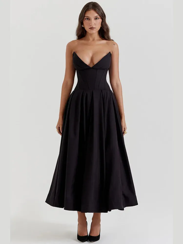 Amozae-A Elegant Spaghetti Strap Backless Maxi Dress For Women Fashion Black Off-shoulder Sleeveless A-line Club Party Dress