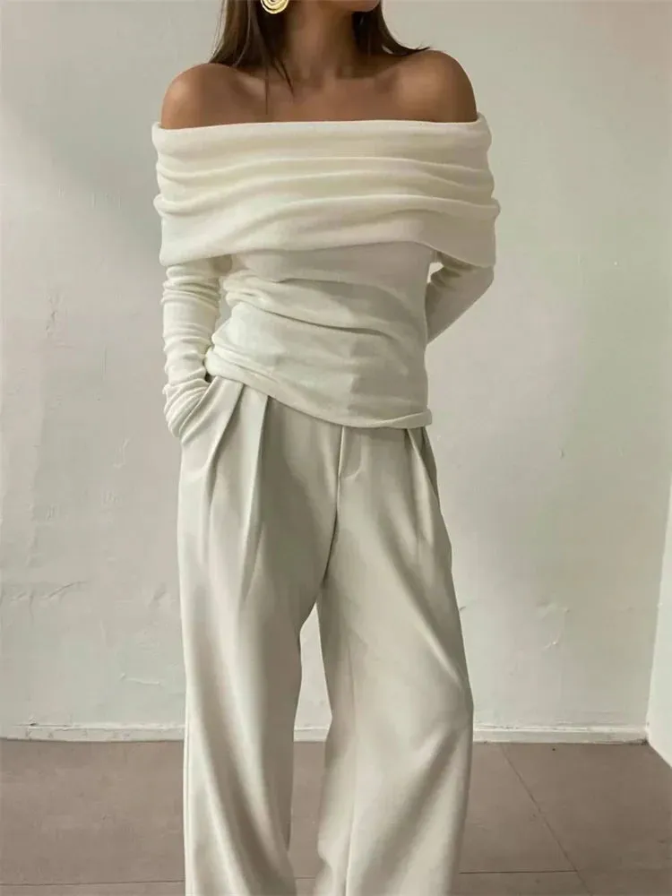 Amozae Sweater Knit Pullover Backless Women Slim Bandeau Solid Cropped Top Streetwear Off-Shoulder Elegant Autumn Knitwear Top