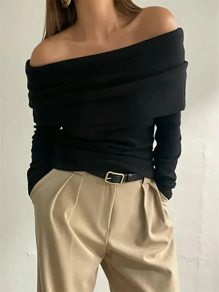 Amozae Sweater Knit Pullover Backless Women Slim Bandeau Solid Cropped Top Streetwear Off-Shoulder Elegant Autumn Knitwear Top