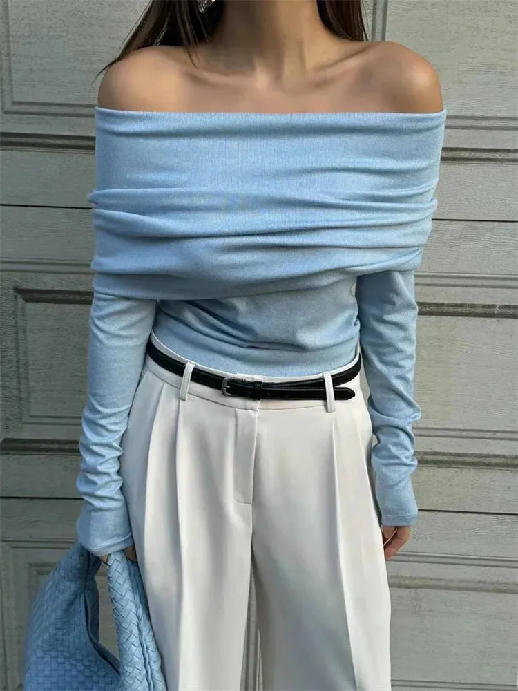 Amozae Sweater Knit Pullover Backless Women Slim Bandeau Solid Cropped Top Streetwear Off-Shoulder Elegant Autumn Knitwear Top