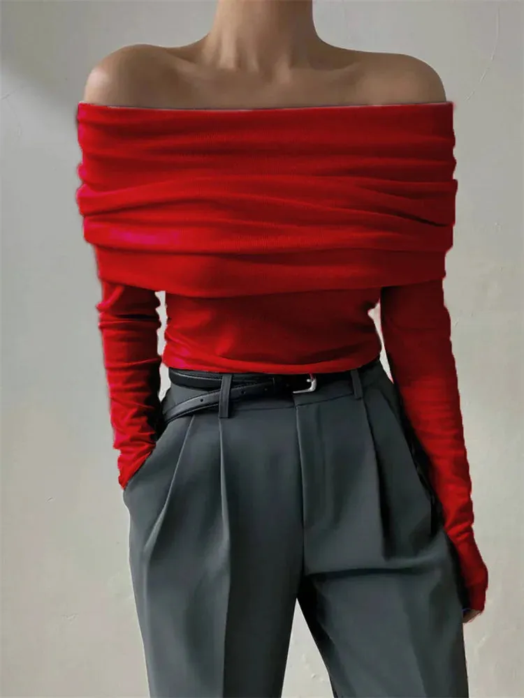 Amozae Sweater Knit Pullover Backless Women Slim Bandeau Solid Cropped Top Streetwear Off-Shoulder Elegant Autumn Knitwear Top
