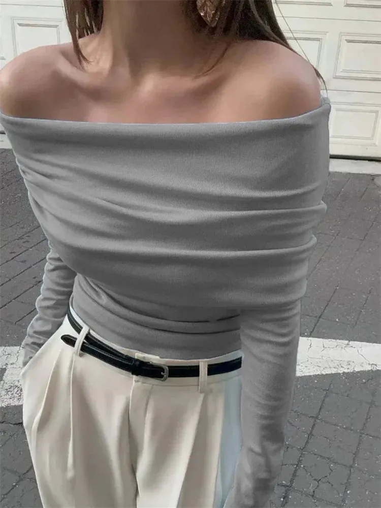 Amozae Sweater Knit Pullover Backless Women Slim Bandeau Solid Cropped Top Streetwear Off-Shoulder Elegant Autumn Knitwear Top
