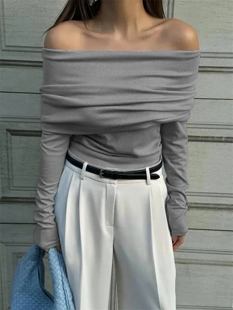 Amozae Sweater Knit Pullover Backless Women Slim Bandeau Solid Cropped Top Streetwear Off-Shoulder Elegant Autumn Knitwear Top