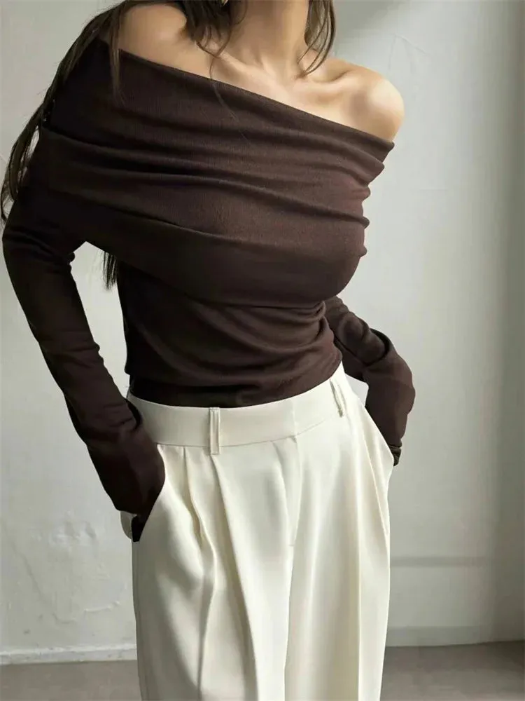 Amozae Sweater Knit Pullover Backless Women Slim Bandeau Solid Cropped Top Streetwear Off-Shoulder Elegant Autumn Knitwear Top