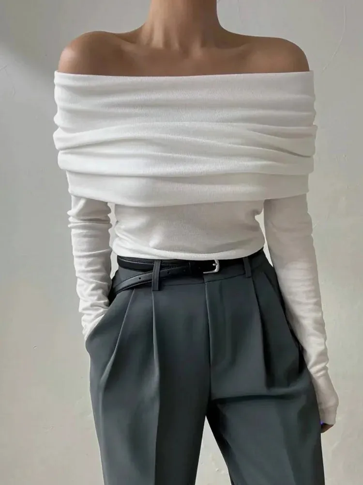 Amozae Sweater Knit Pullover Backless Women Slim Bandeau Solid Cropped Top Streetwear Off-Shoulder Elegant Autumn Knitwear Top