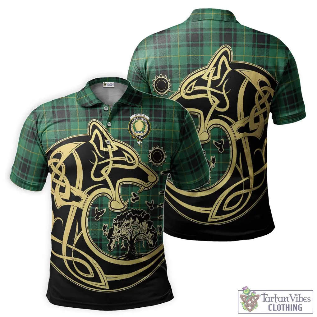 Arthur Ancient Tartan Polo Shirt with Family Crest Celtic Wolf Style