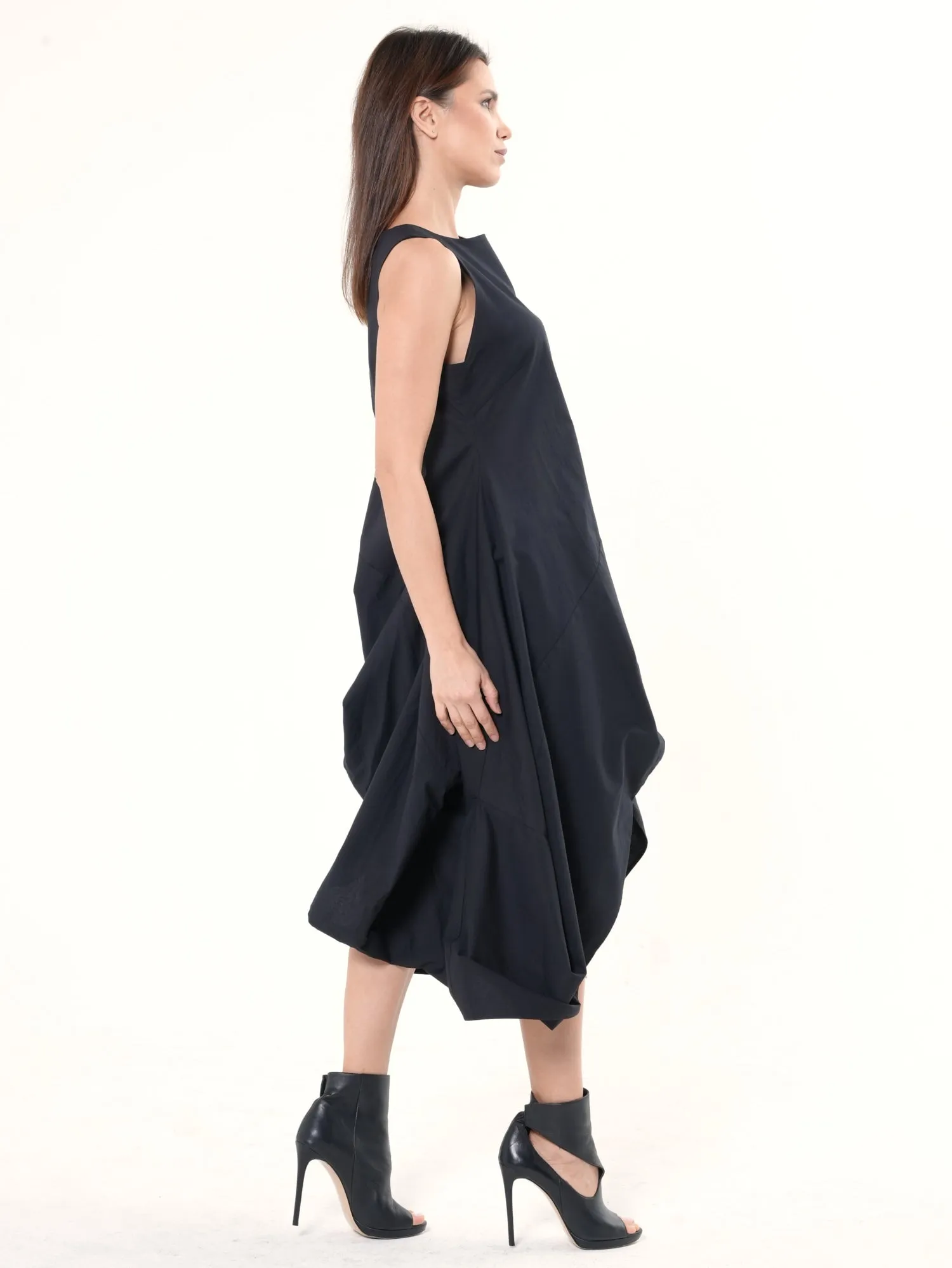 Asymmetric Sleeveless Black Dress