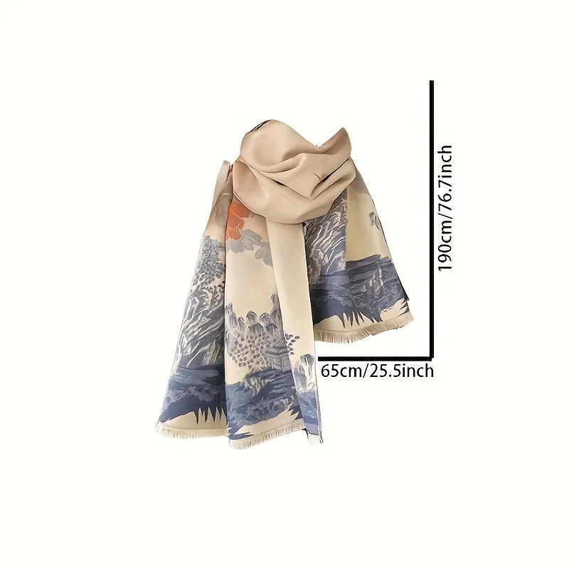 Autumn And Winter Retro Fashion Print Scarf Women's Versatile Thickened Warm Shawl Neck Protector Neckwear Outside Warm Dual-use