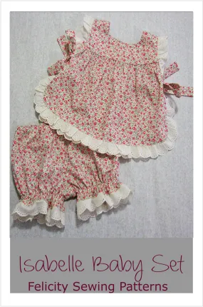 Baby girl pdf sewing pattern ISABELLE BABY SET baby girls top & pants set sizes 3 months to 4 years.