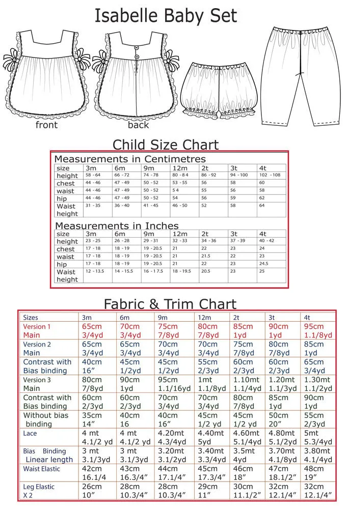 Baby girl pdf sewing pattern ISABELLE BABY SET baby girls top & pants set sizes 3 months to 4 years.